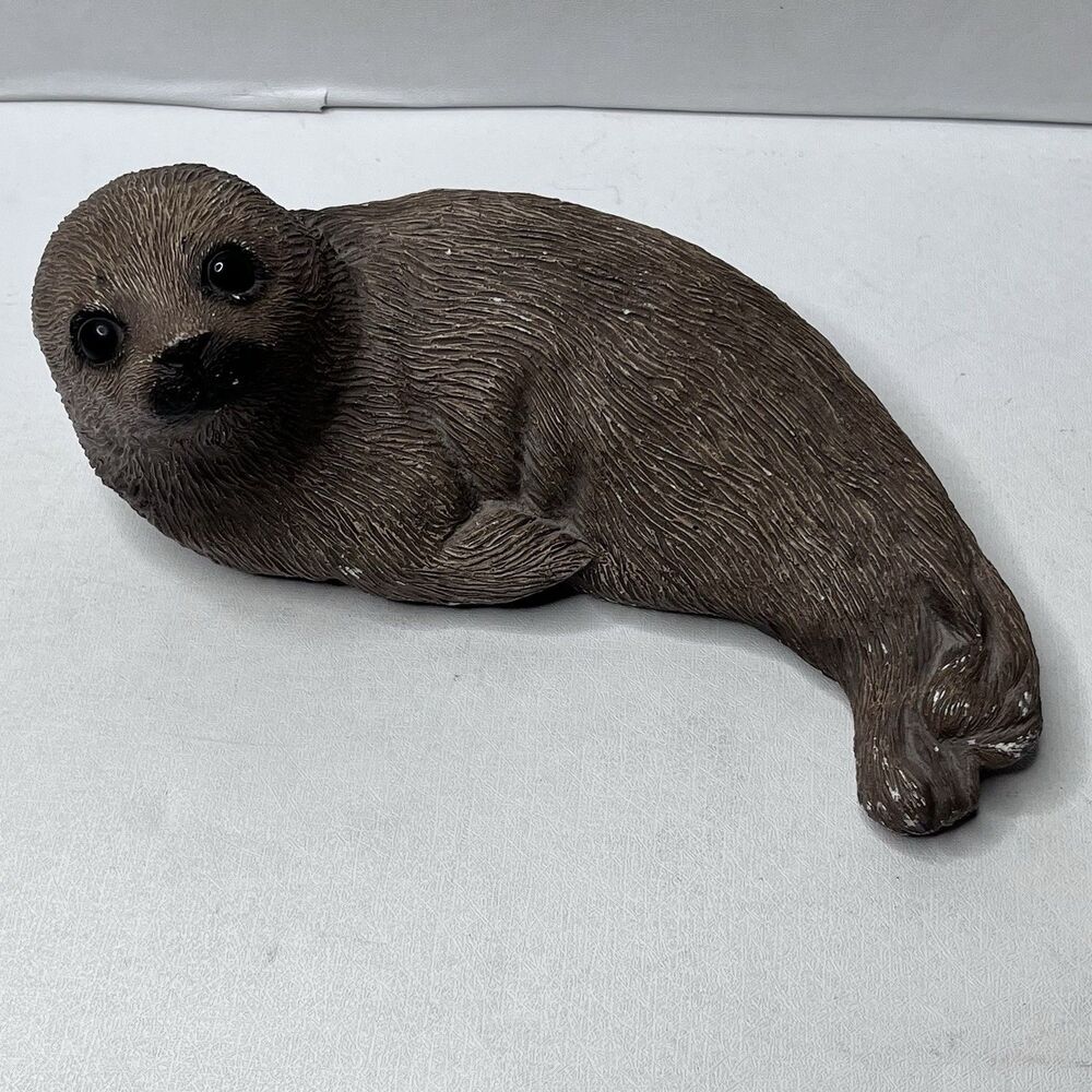 Vintage 1981 Sandicast By Sandra Brue Brown Harp Seal Pup Sculpture Figurine 7"